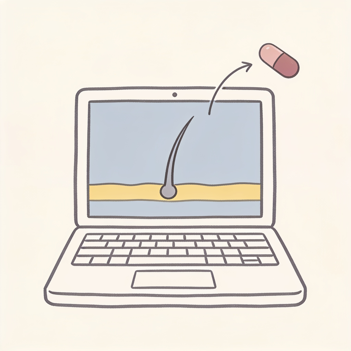 Illustratie van een laptop met een haarwortel op het scherm