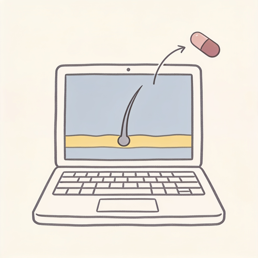 Illustratie van een laptop met een haarwortel op het scherm
